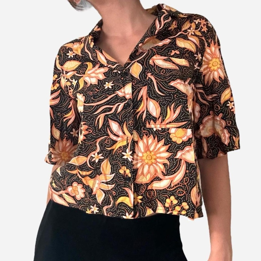 The Kooples short sleeve boxy buttondown shirt size 0 (Retail $180.43/£135)